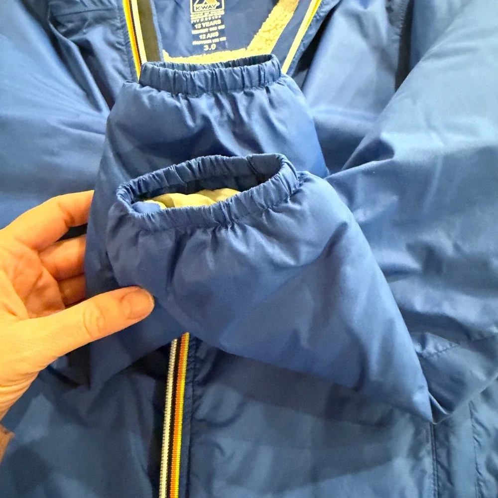 K Way Kids Reversible Blue Sherpa Lined‎ Hooded Jacket Size 12 Years
